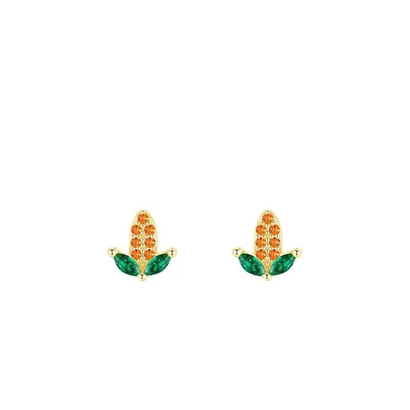 Silver Mini Corn Earrings with Zircon Gems
