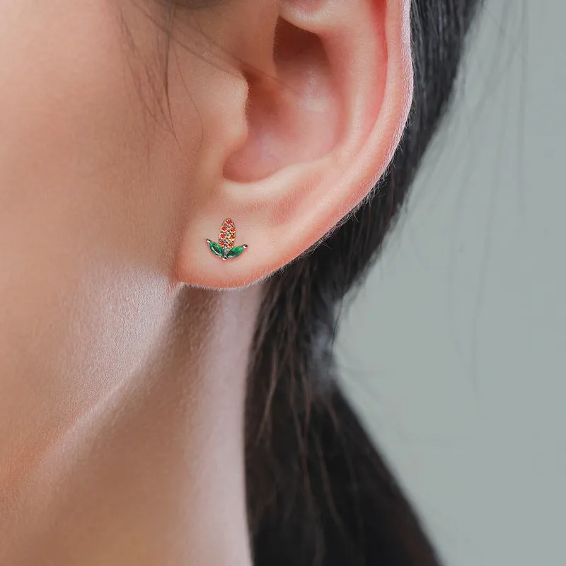 Silver Mini Corn Earrings with Zircon Gems