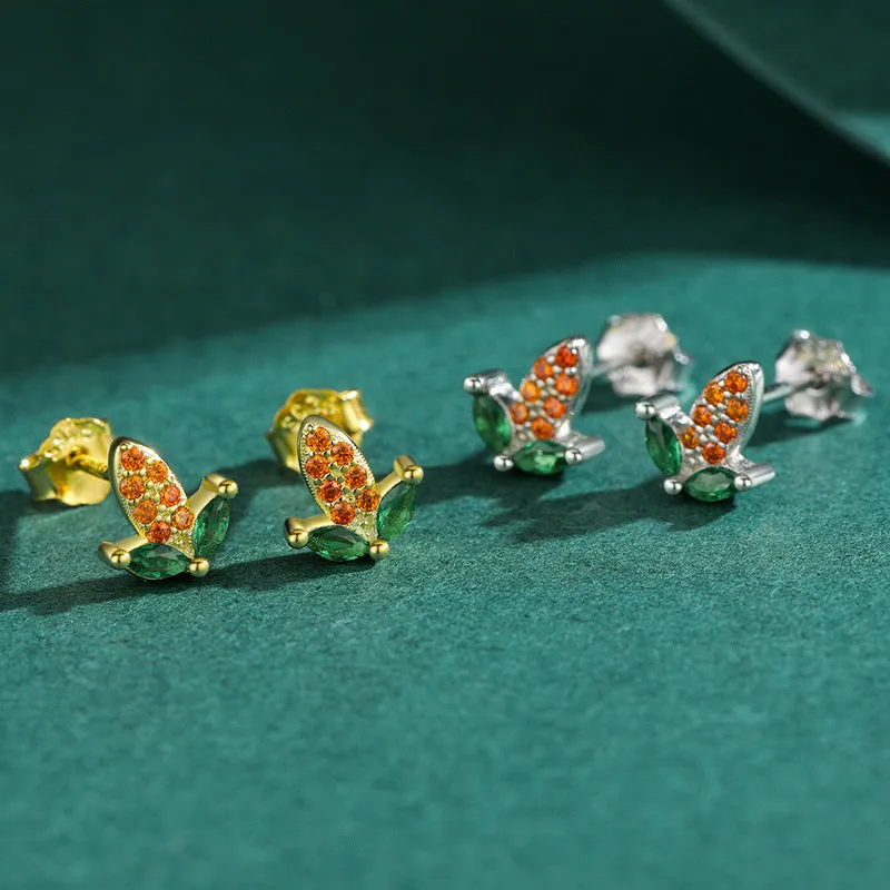 Silver Mini Corn Earrings with Zircon Gems