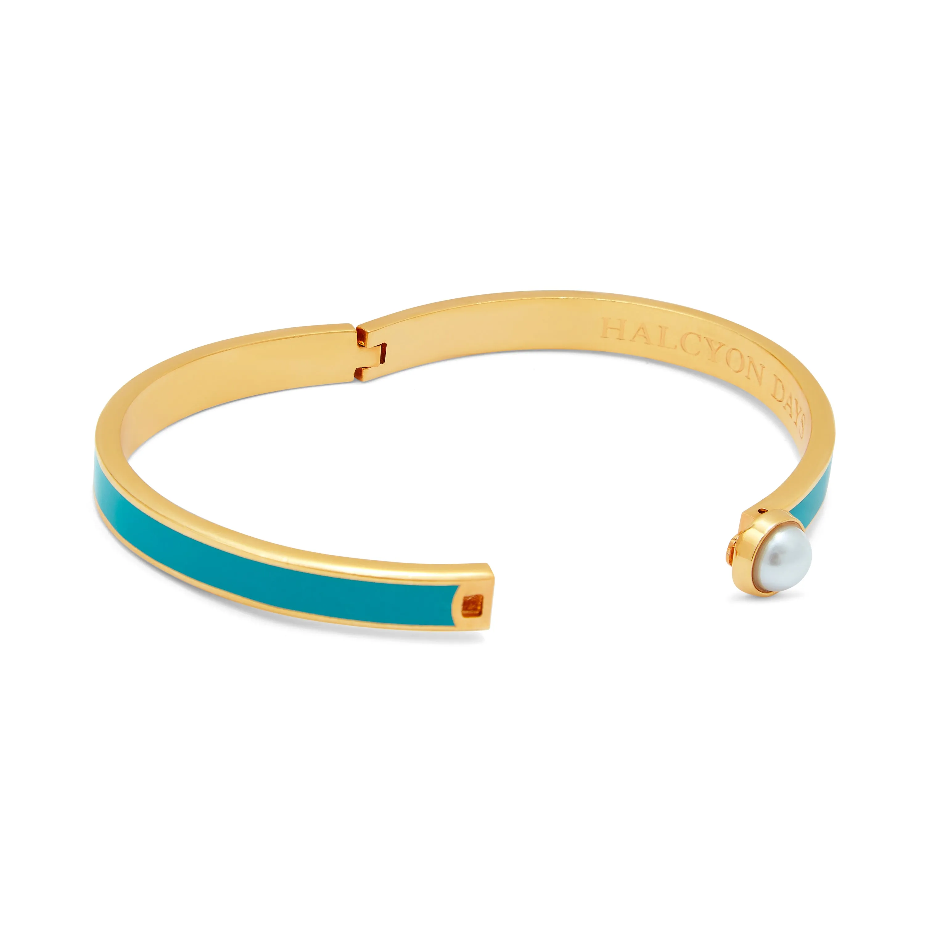 Skinny Cabochon Pearl Turquoise & Gold Bangle