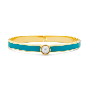 Skinny Cabochon Pearl Turquoise & Gold Bangle