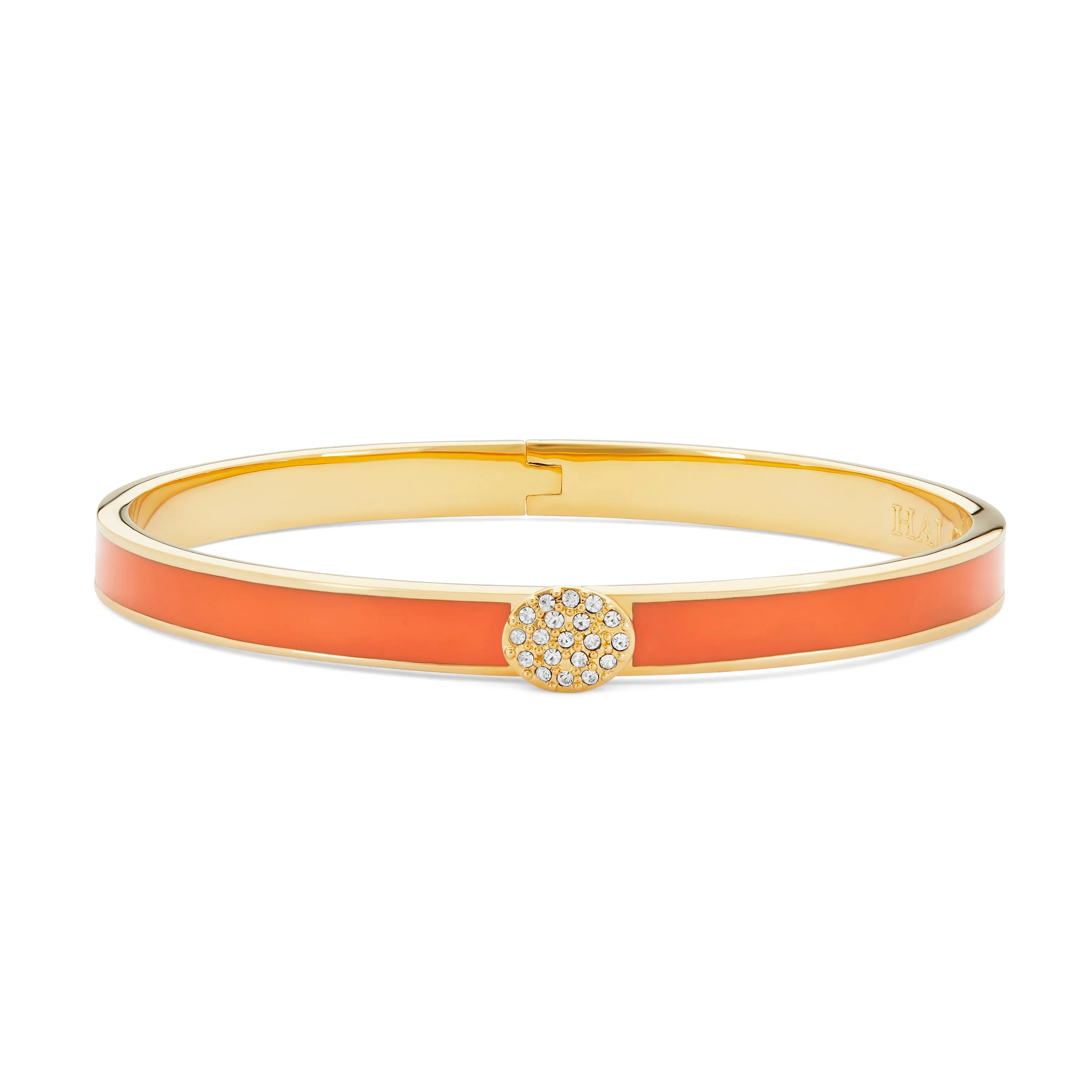Skinny Pave Button Orange & Gold Bangle
