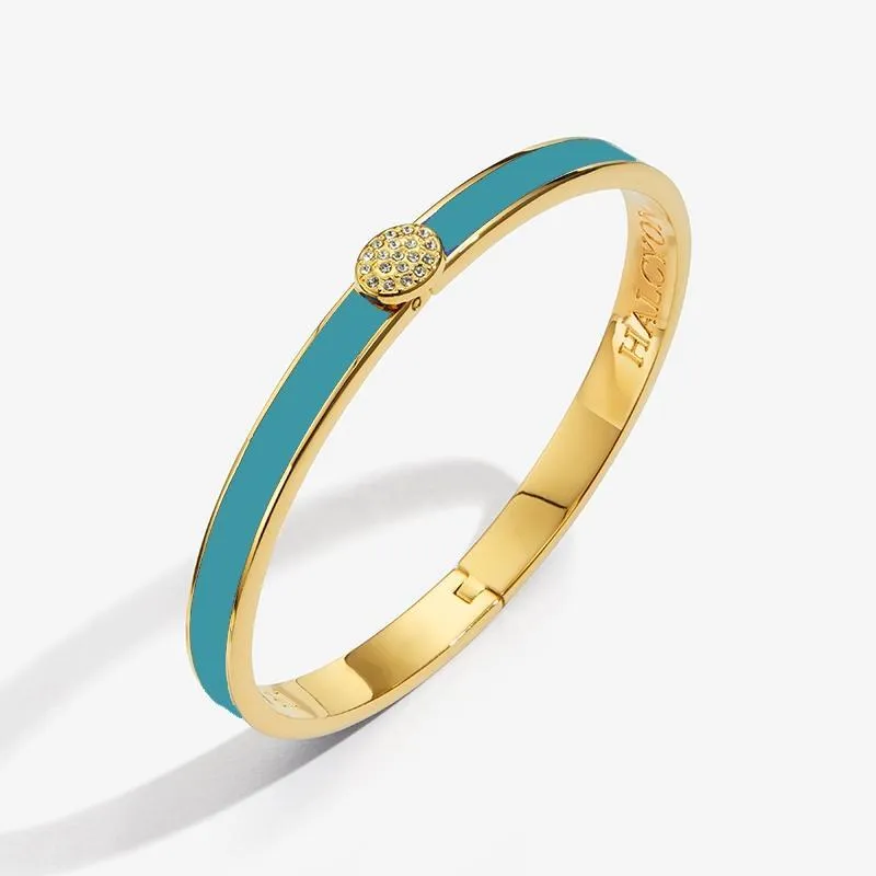 Skinny Pave Button Turquoise & Gold Bangle