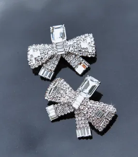 Small Crystal Bow Earrings Silver