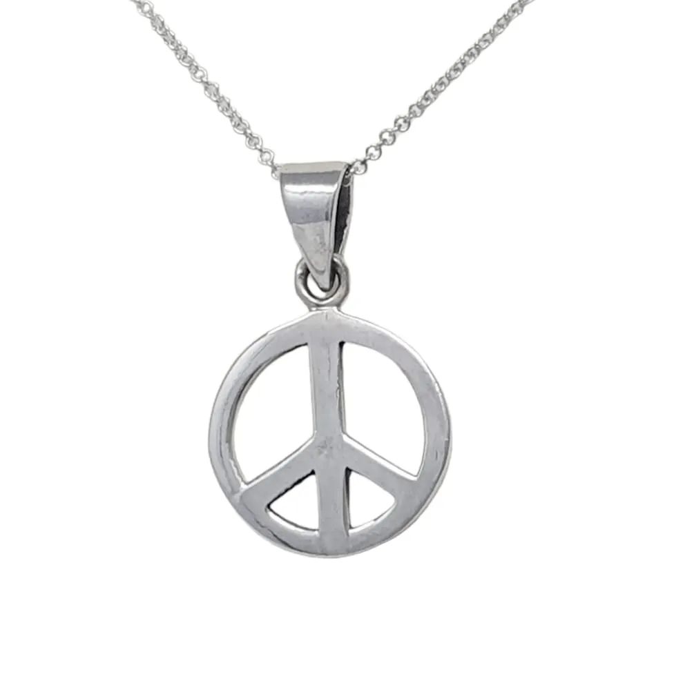 Small Peace Sign silver Pendant on 45cm Trace Chain Necklace