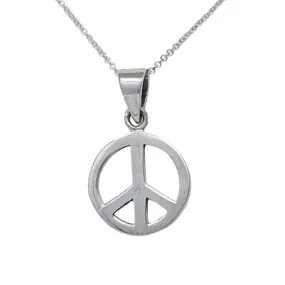 Small Peace Sign silver Pendant on 45cm Trace Chain Necklace