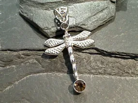 Smokey Quartz, Sterling Silver Dragonfly Pendant