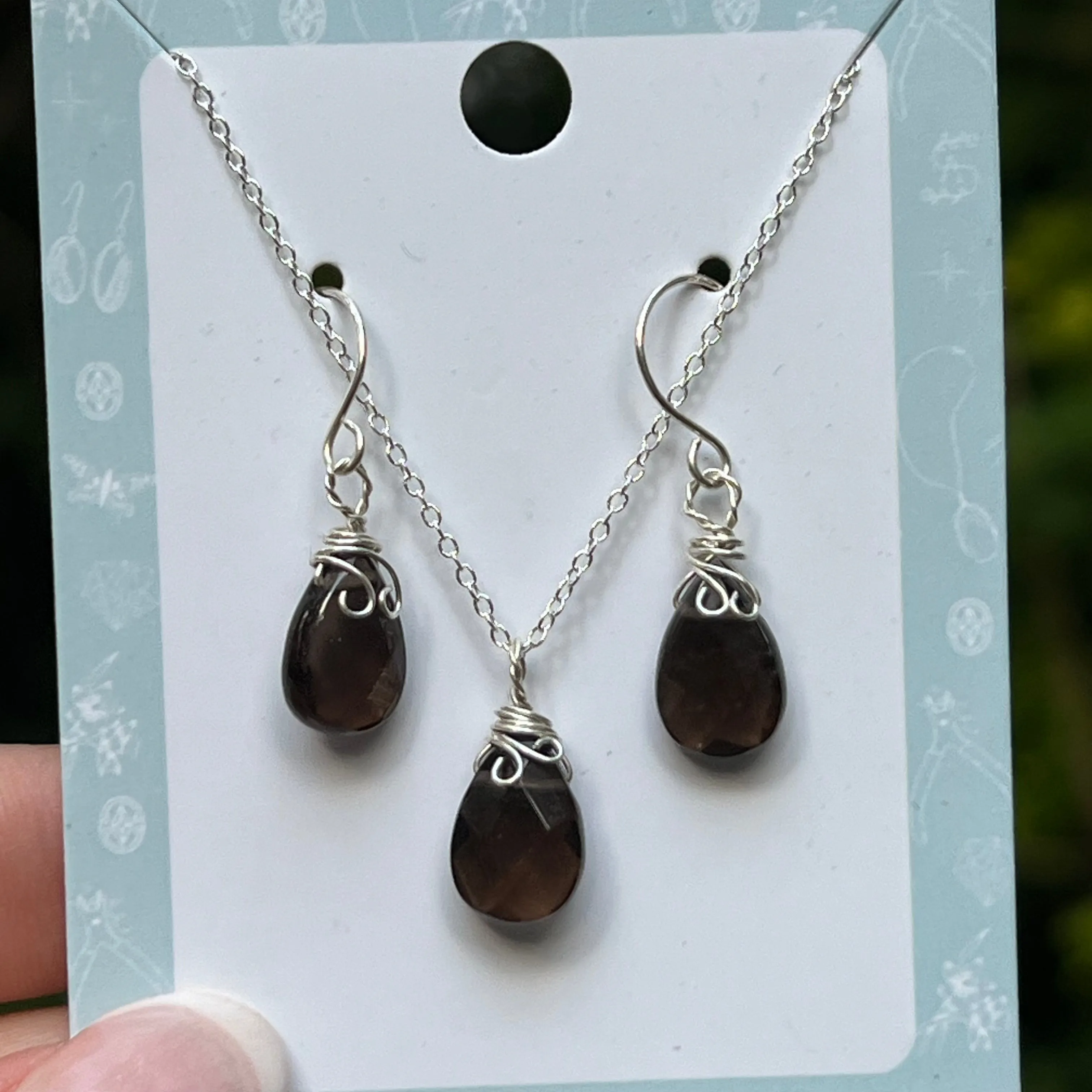Smoky Quartz Necklace & Earring Set in Sterling Silver