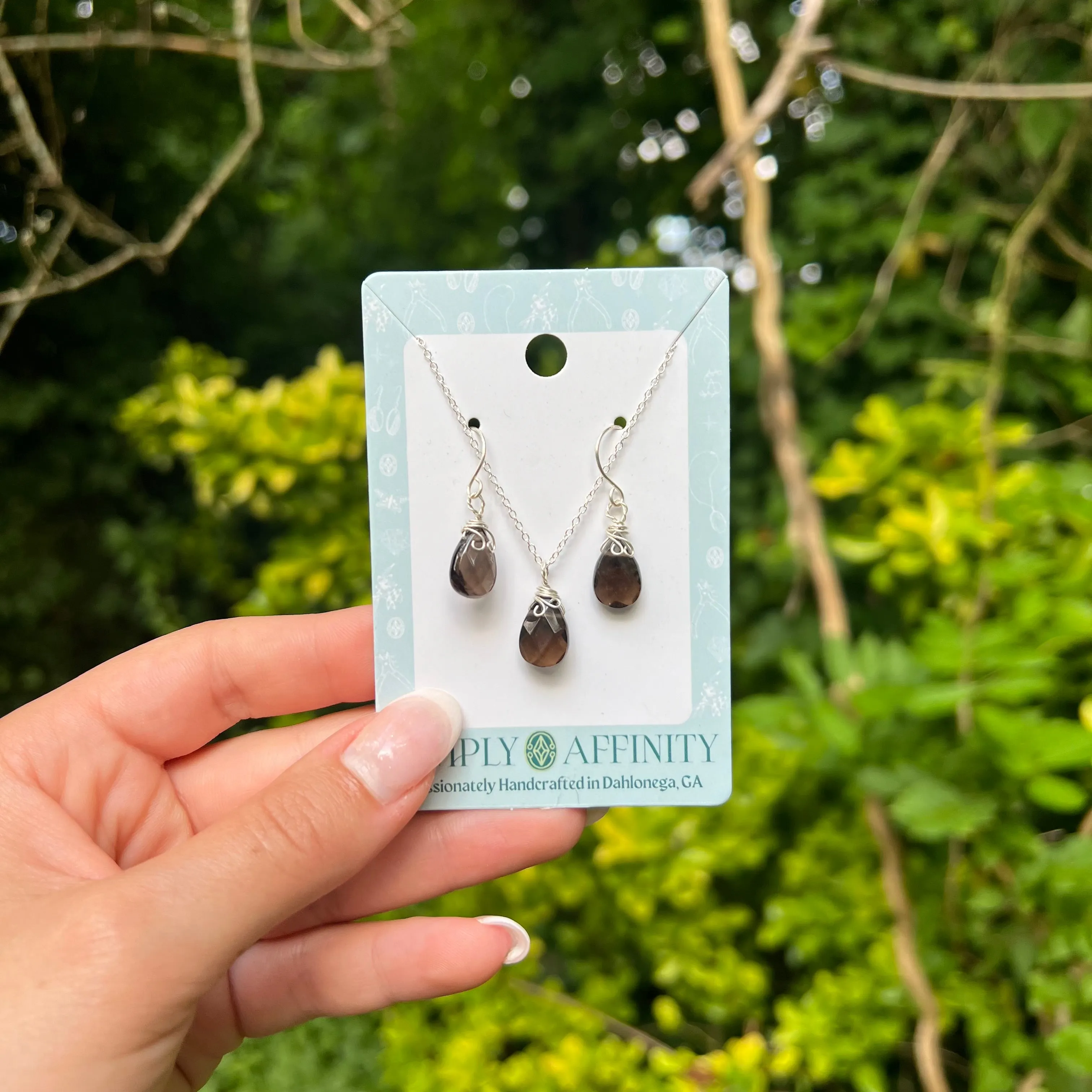 Smoky Quartz Necklace & Earring Set in Sterling Silver