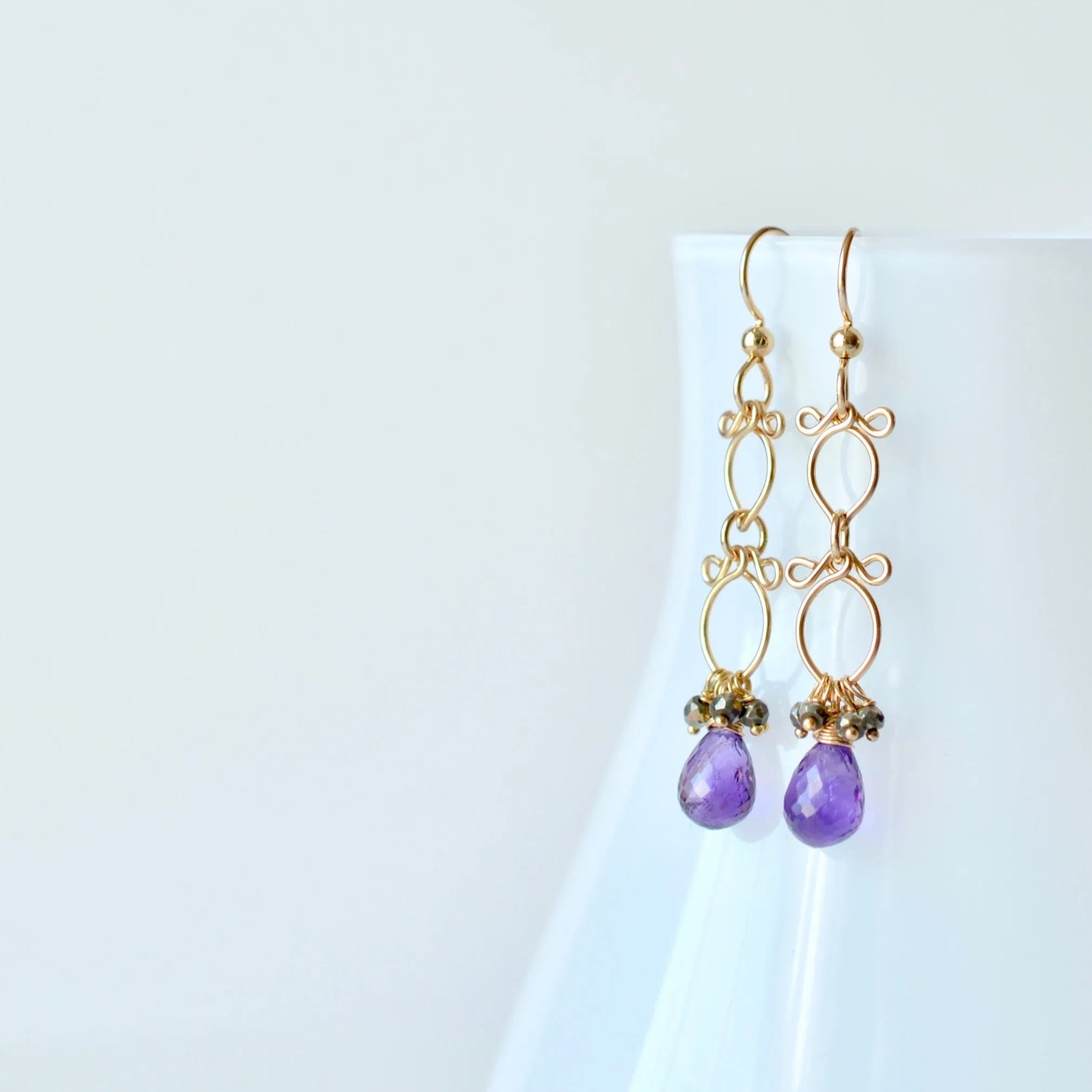 Sofi - Amethyst, Pyrite, 14k Gold Filled Earrings