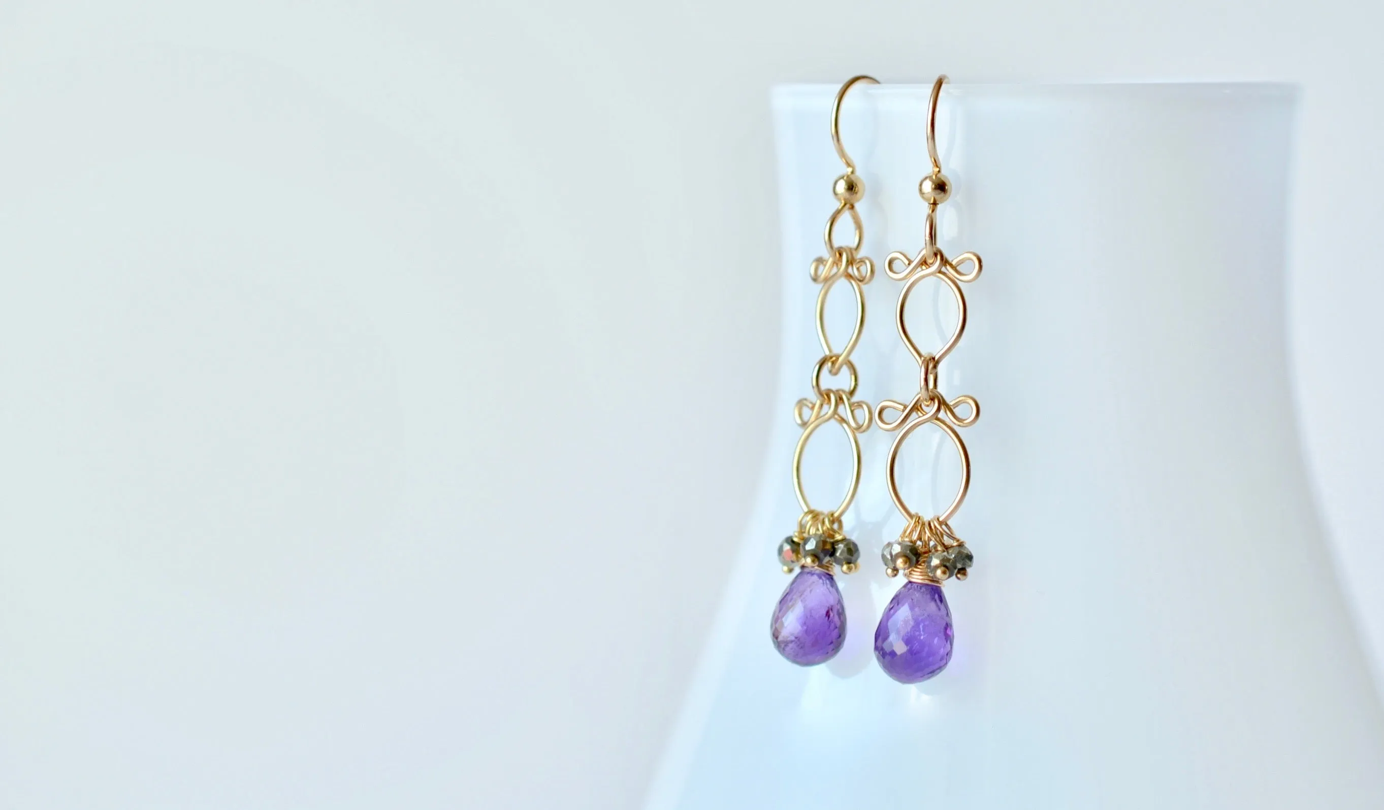 Sofi - Amethyst, Pyrite, 14k Gold Filled Earrings