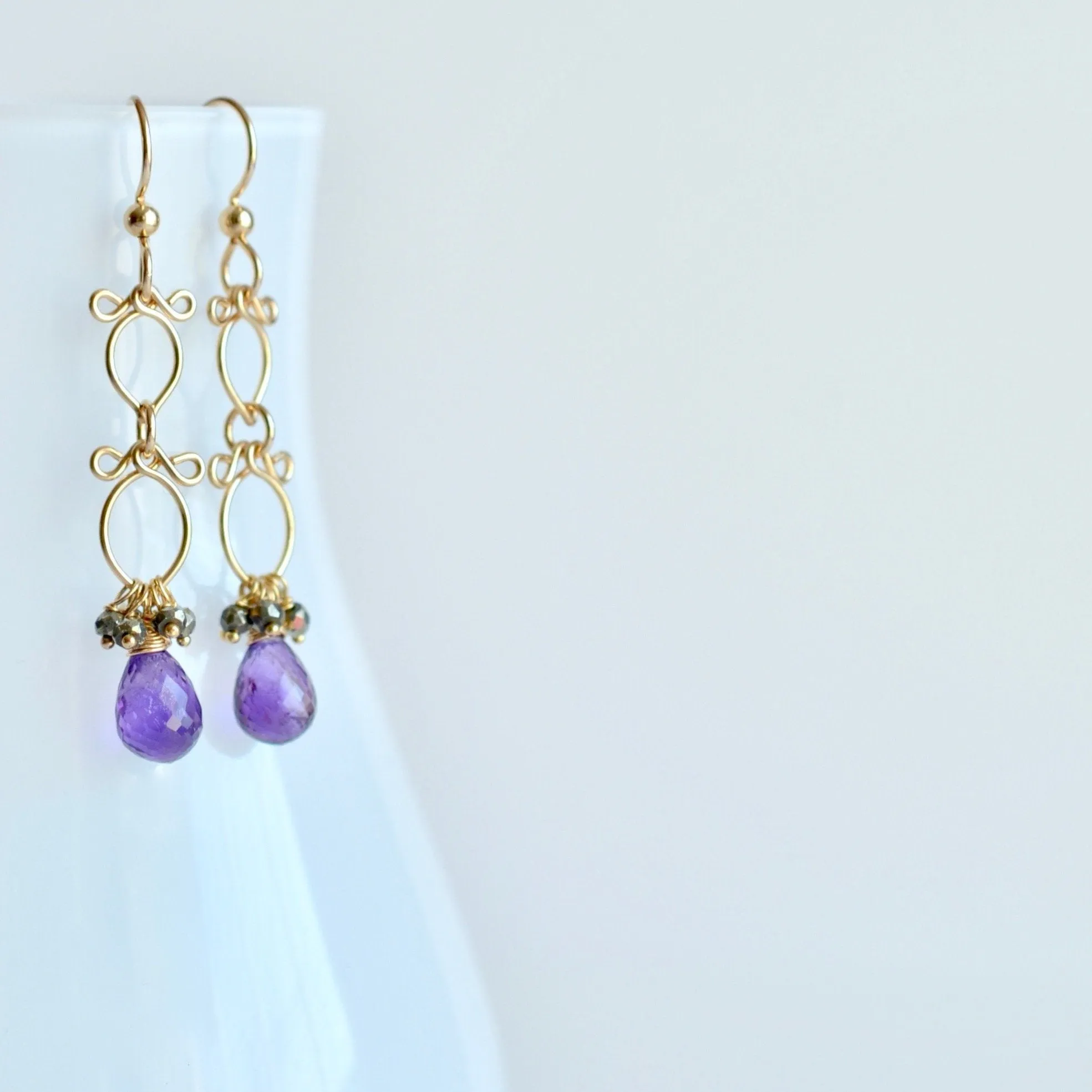 Sofi - Amethyst, Pyrite, 14k Gold Filled Earrings