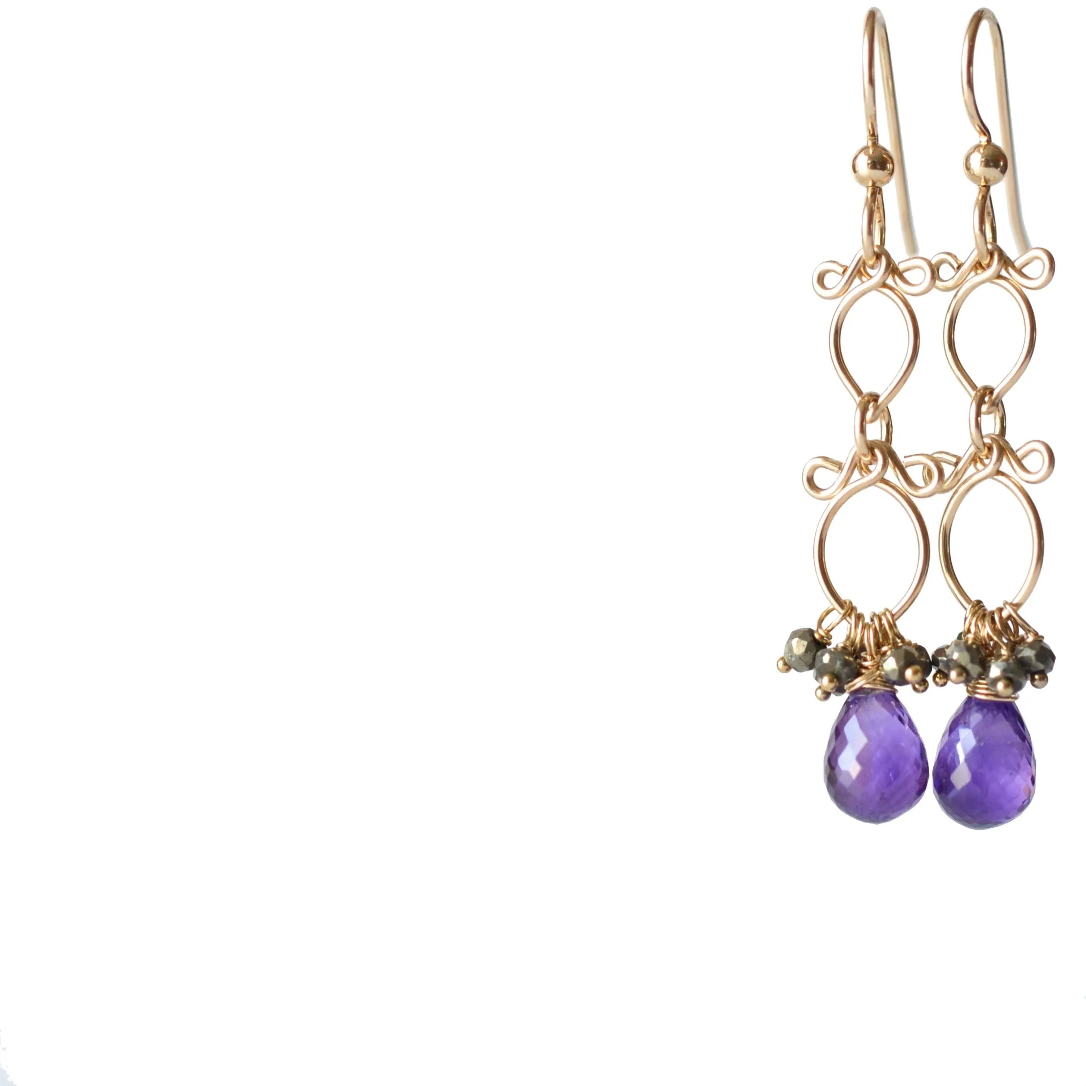 Sofi - Amethyst, Pyrite, 14k Gold Filled Earrings