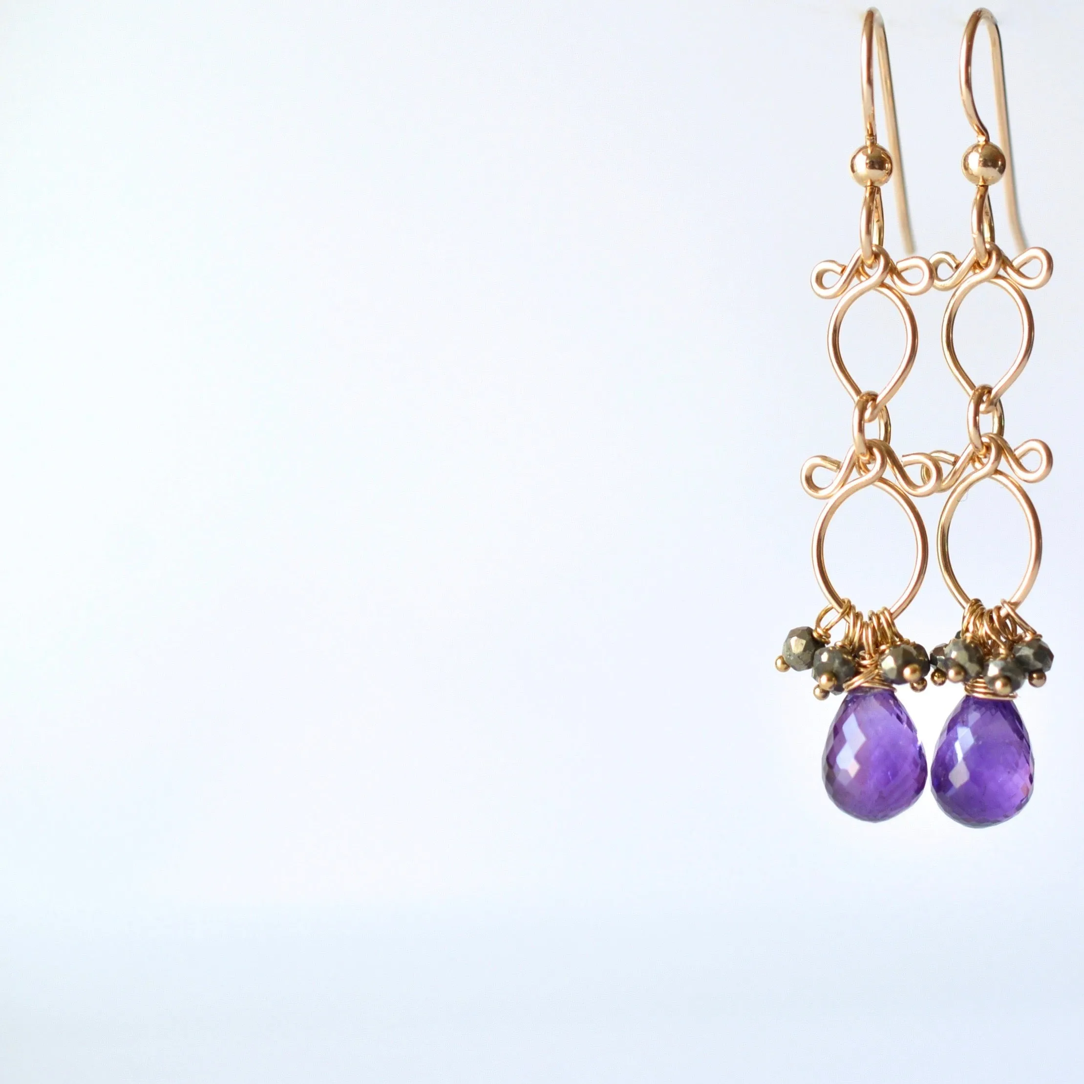 Sofi - Amethyst, Pyrite, 14k Gold Filled Earrings