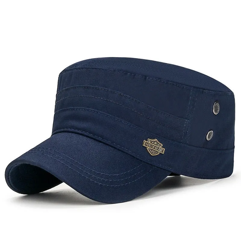 Solid Men's Military Hat All Cotton Baseball Cap Male Women's Flat Top Adjustable Snapback Gorras Trucker Caps