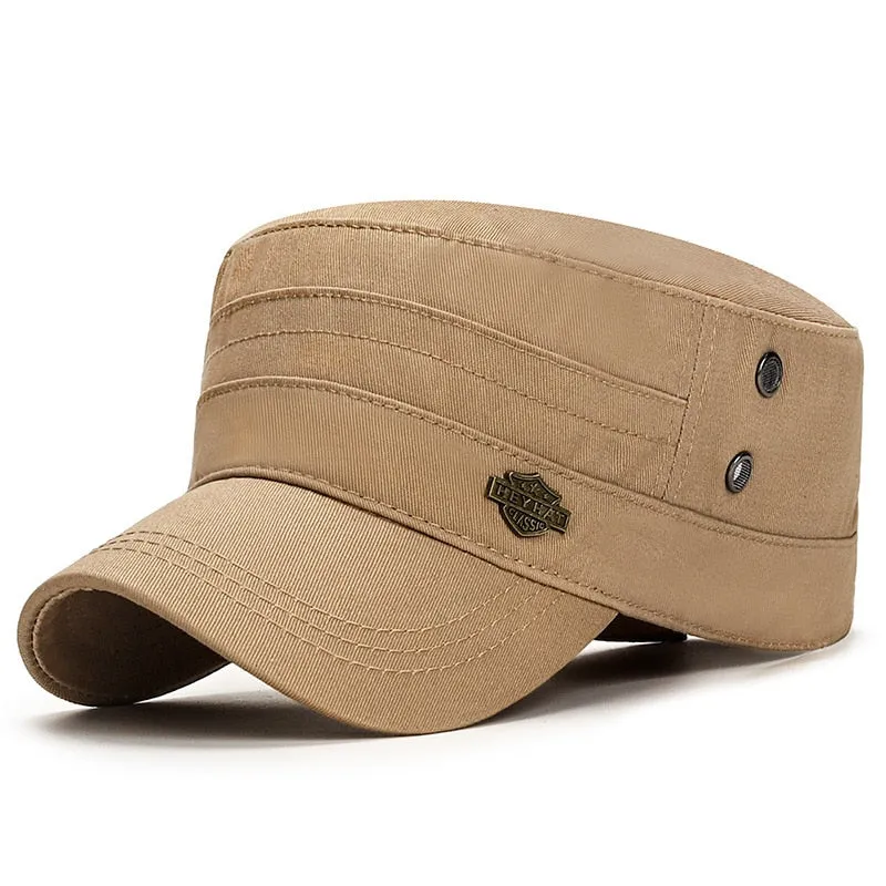 Solid Men's Military Hat All Cotton Baseball Cap Male Women's Flat Top Adjustable Snapback Gorras Trucker Caps