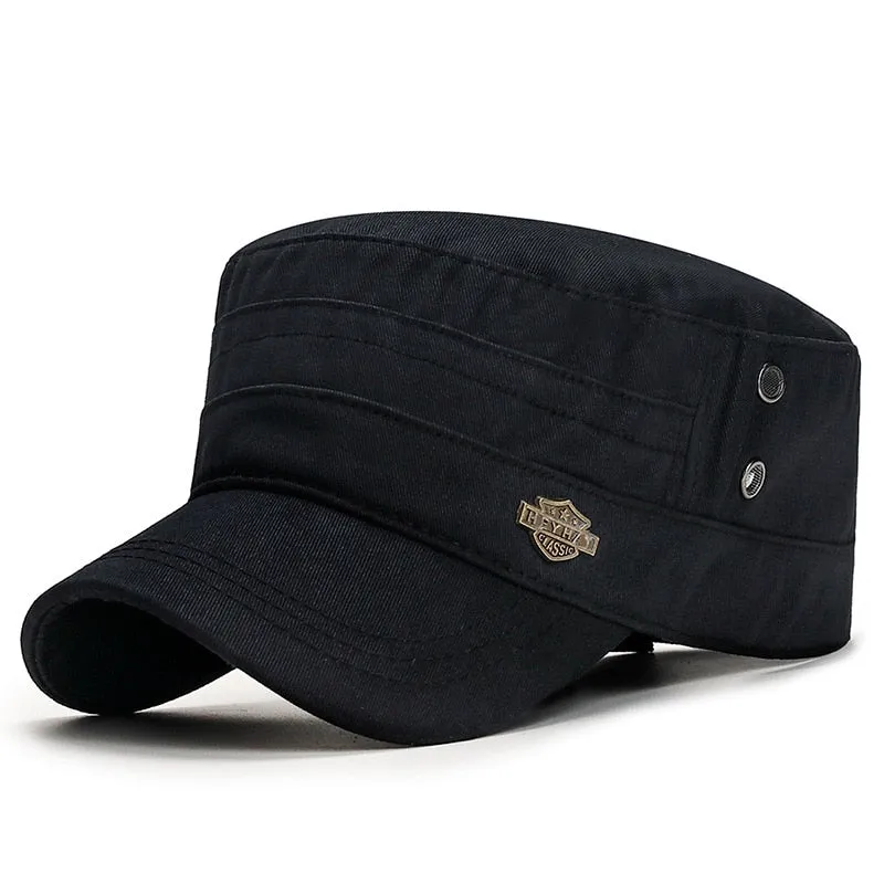 Solid Men's Military Hat All Cotton Baseball Cap Male Women's Flat Top Adjustable Snapback Gorras Trucker Caps