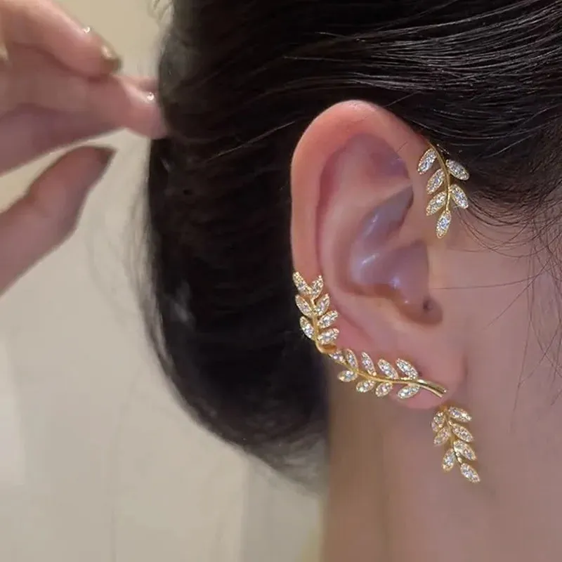 Sparkling Zircon Flower Butterfly Ear Bone Clip for Women Without Piercing Tassel Ear Cuff Clip Earrings Wedding Jewelry