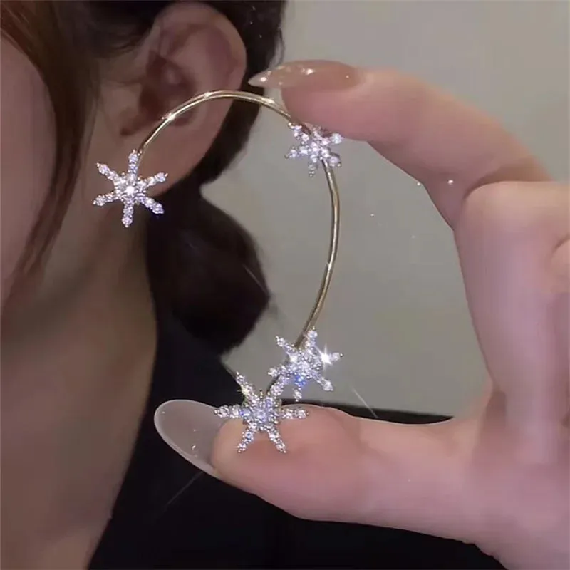 Sparkling Zircon Flower Butterfly Ear Bone Clip for Women Without Piercing Tassel Ear Cuff Clip Earrings Wedding Jewelry