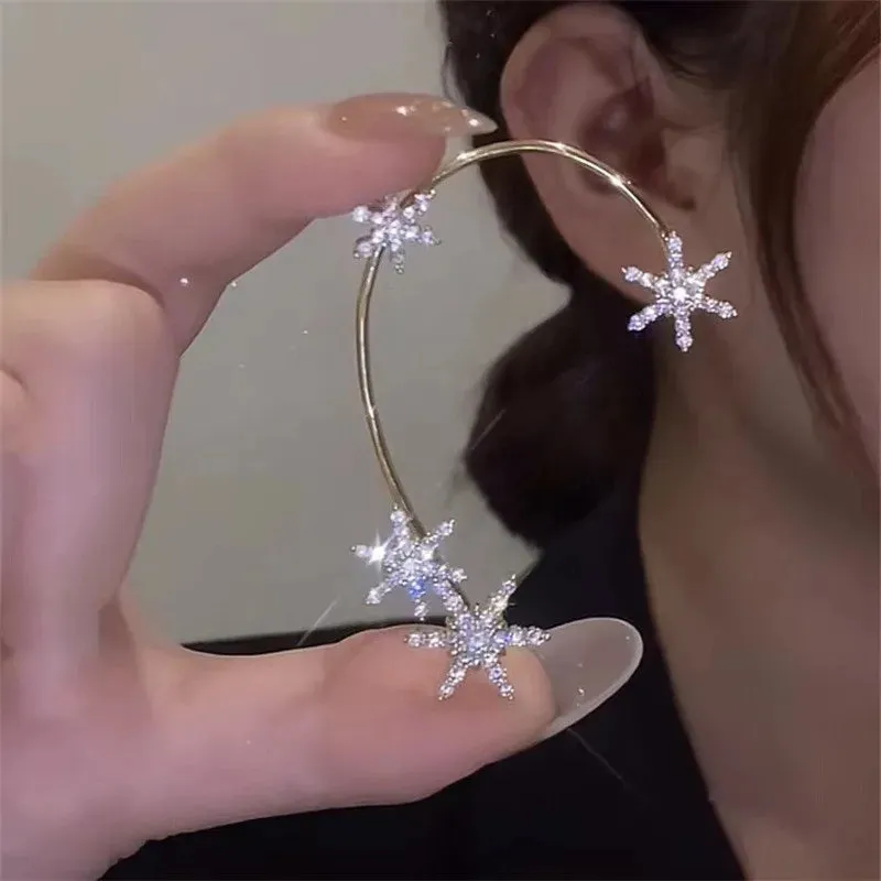 Sparkling Zircon Flower Butterfly Ear Bone Clip for Women Without Piercing Tassel Ear Cuff Clip Earrings Wedding Jewelry