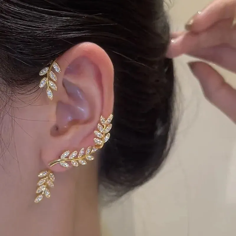 Sparkling Zircon Flower Butterfly Ear Bone Clip for Women Without Piercing Tassel Ear Cuff Clip Earrings Wedding Jewelry