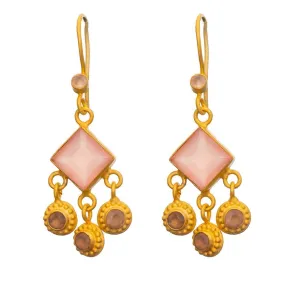 Square Faceted Rose Quartz Gold Plate Earrings