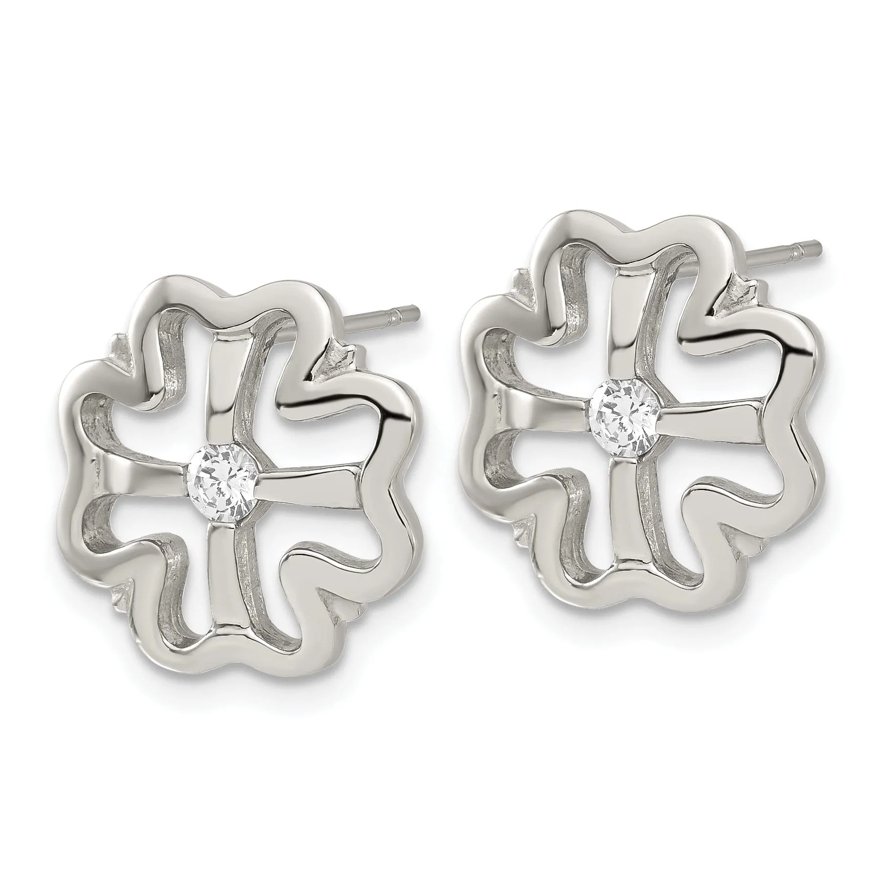 Stainless Steel Four Leaf Clover C.Z Earrings