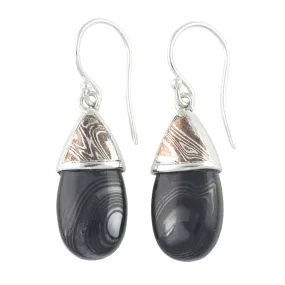 Starborn Creations Sterling Silver and Mokume Gane Black Psilomelane Earrings