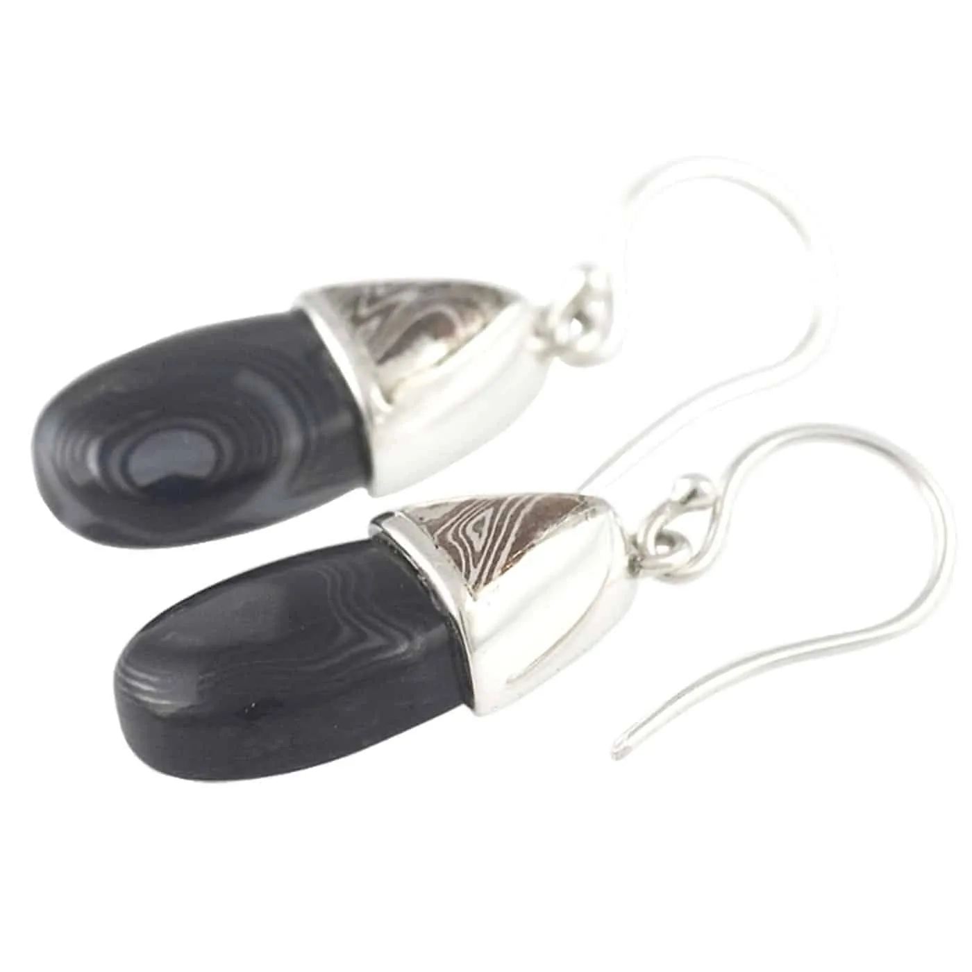 Starborn Creations Sterling Silver and Mokume Gane Black Psilomelane Earrings