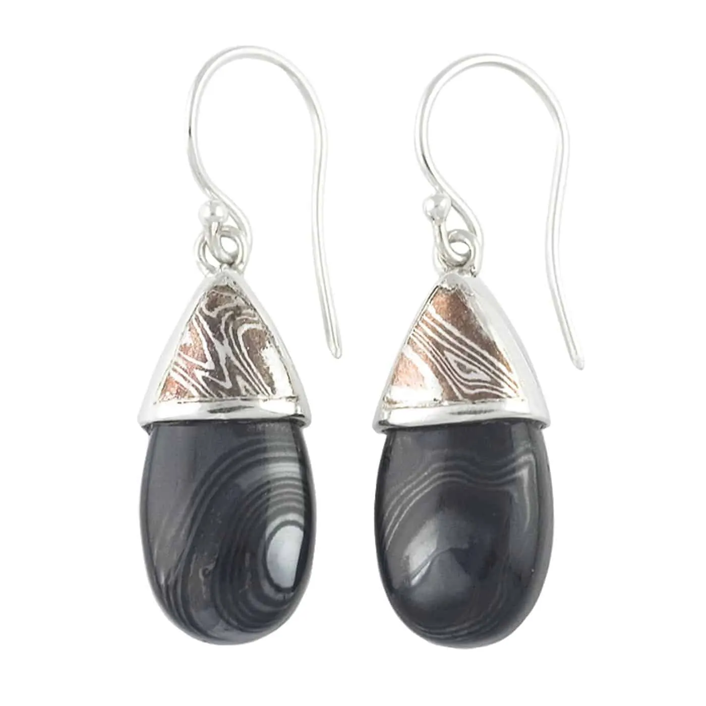 Starborn Creations Sterling Silver and Mokume Gane Black Psilomelane Earrings