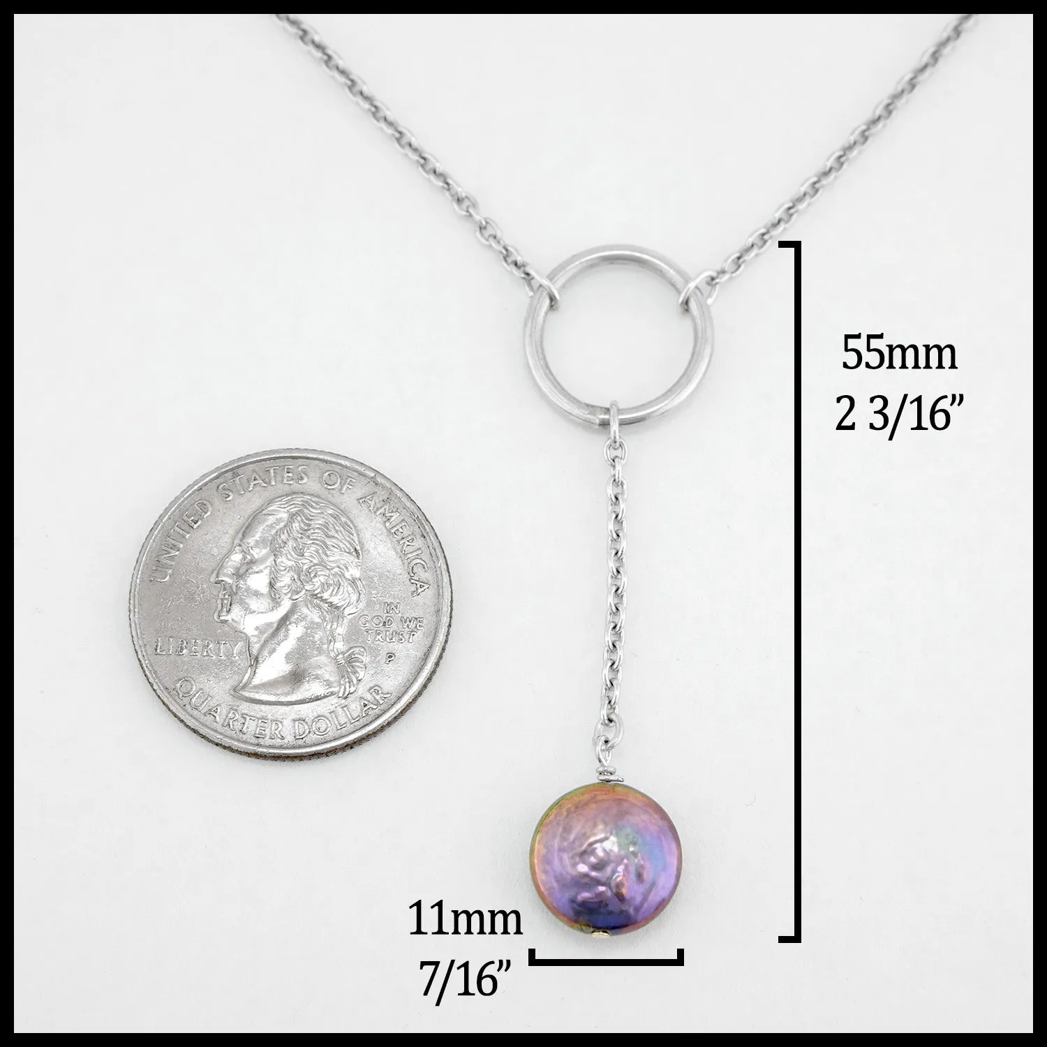Sterling Loop Necklace with Peacock Coin Pearl