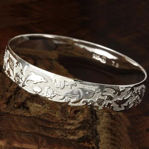 Sterling Silver Hawaiian Sea Life Bangle