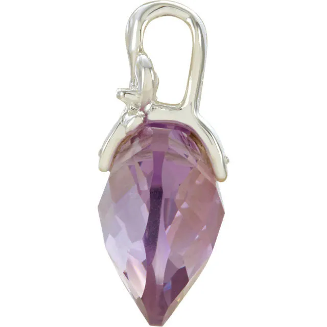 Sterling Silver Heart Amethyst with Fleur-de-lis Design Pendant