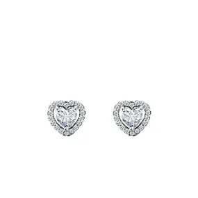 Sterling Silver Heart-Shaped Zircon Earrings with Micro-Inlay