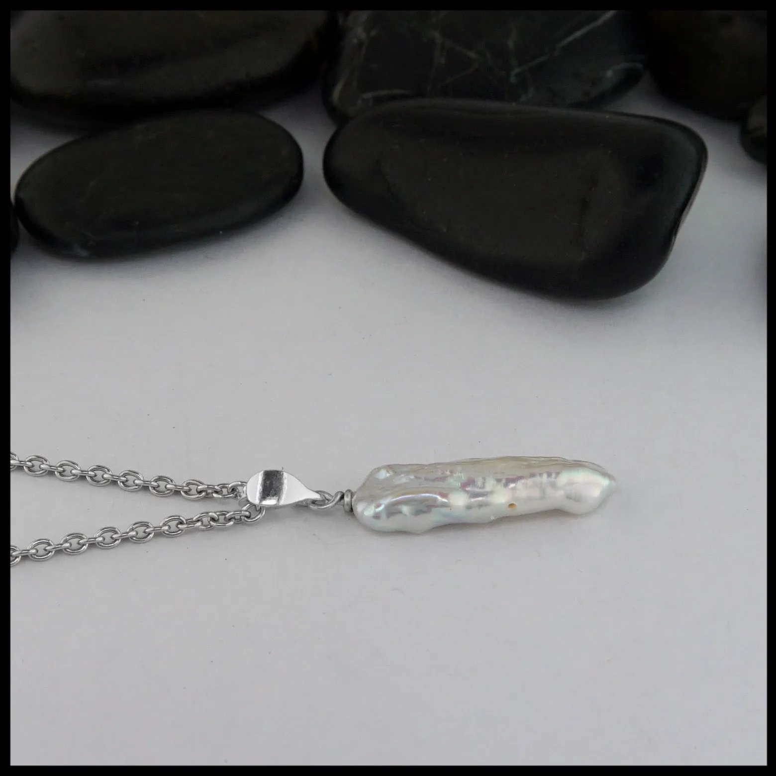 Sterling Silver Pendant with Biwa Pearl