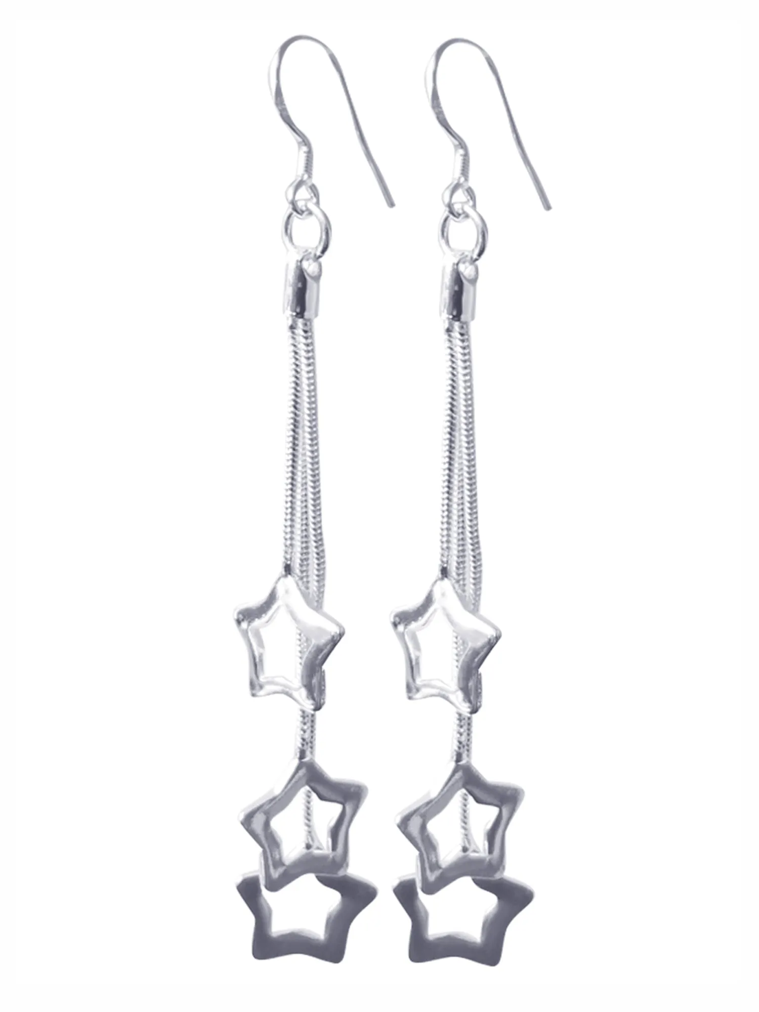 Sterling Silver Plated Dangling Star Hook Earrings