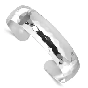 Sterling Silver Polish Hammered Slip-on Bangle