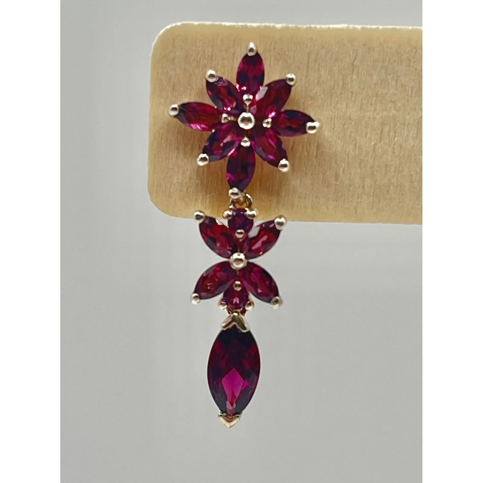 Sterling Silver Rhodolite Garnet Poinsettia Flower Dangle Earrings Classy Formal