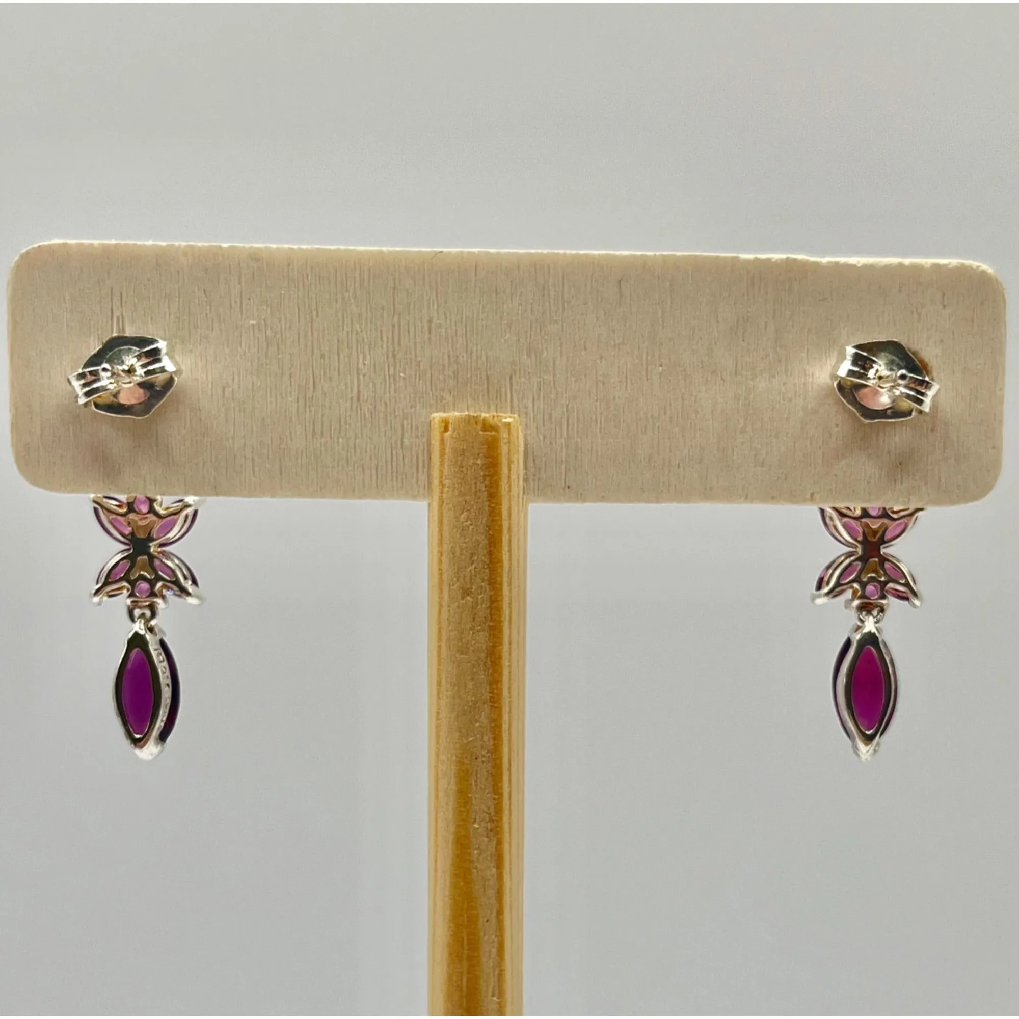 Sterling Silver Rhodolite Garnet Poinsettia Flower Dangle Earrings Classy Formal