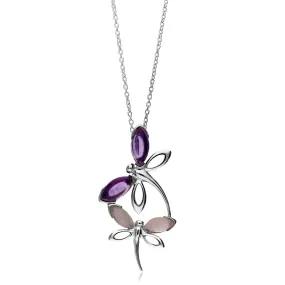 Sterling Silver Rose Quartz and Amethyst Dragonfly Pendant