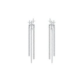 Sterling Silver Tassel Earrings with Zircon Accents