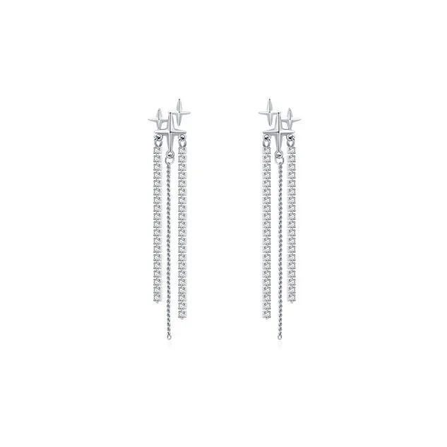 Sterling Silver Tassel Earrings with Zircon Accents