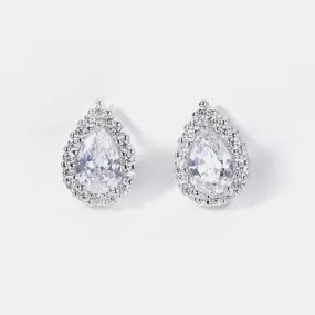 Sterling Silver Zircon Teardrop Shape Earrings