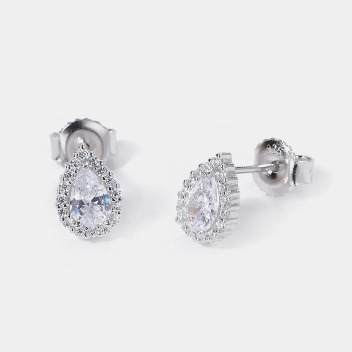 Sterling Silver Zircon Teardrop Shape Earrings