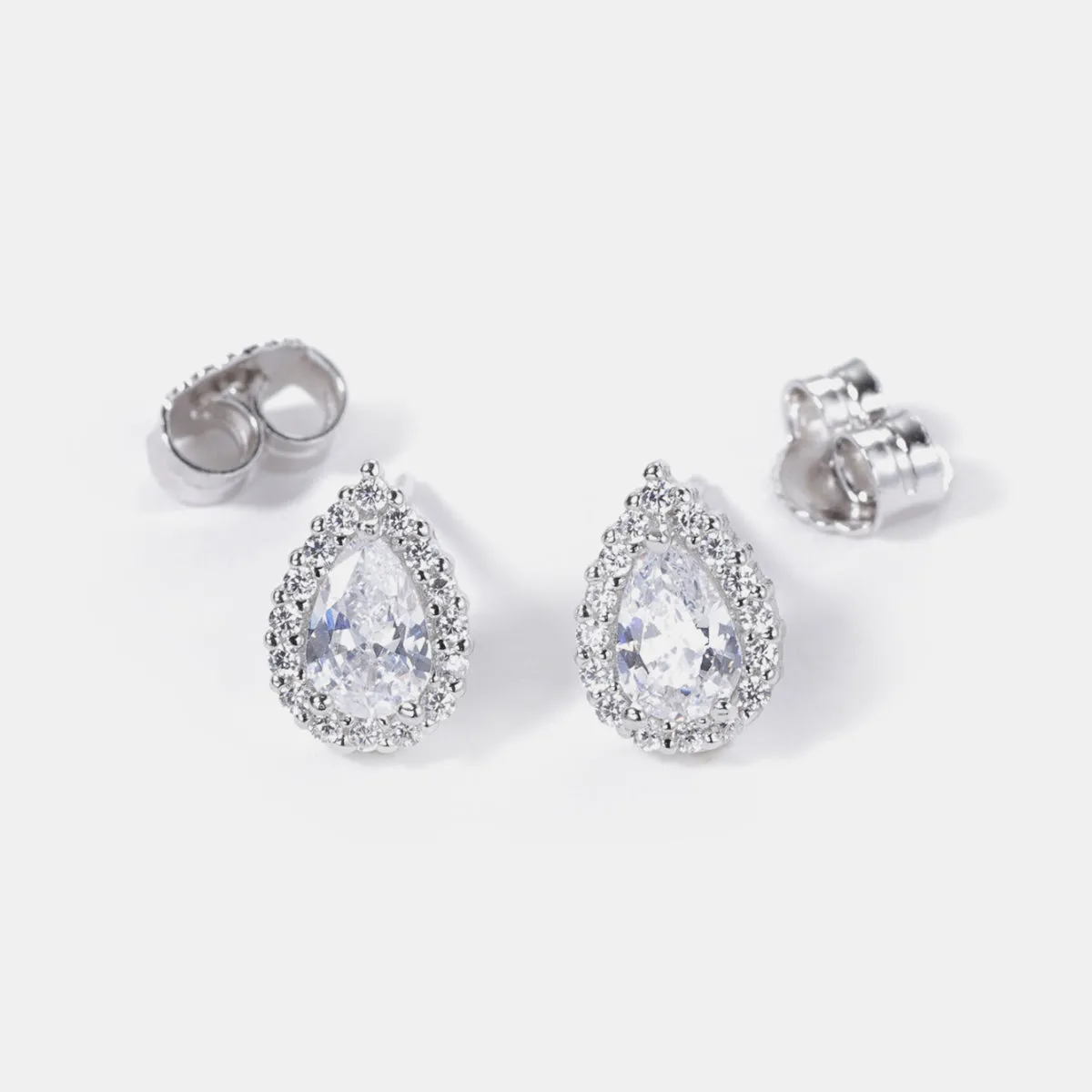 Sterling Silver Zircon Teardrop Shape Earrings