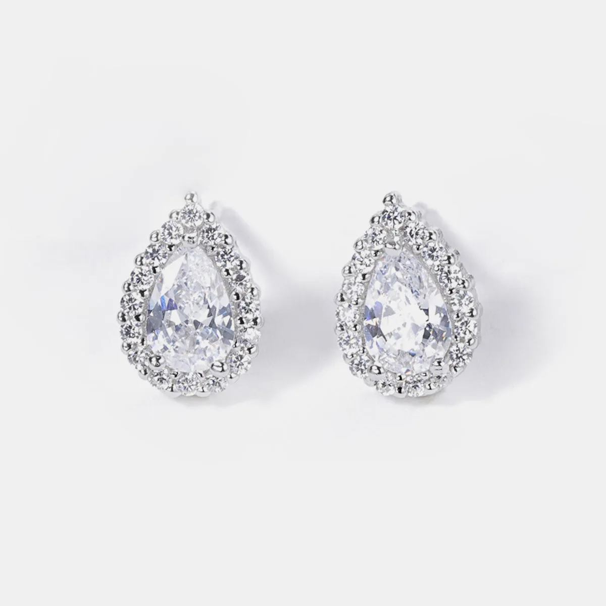 Sterling Silver Zircon Teardrop Shape Earrings