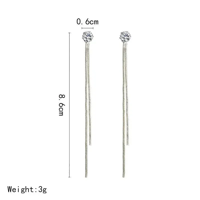 Super Fairy Lady Earrings Long Version Tassel Earrings Simple Personality Fashion Zircon Earrings Long Ear Cord