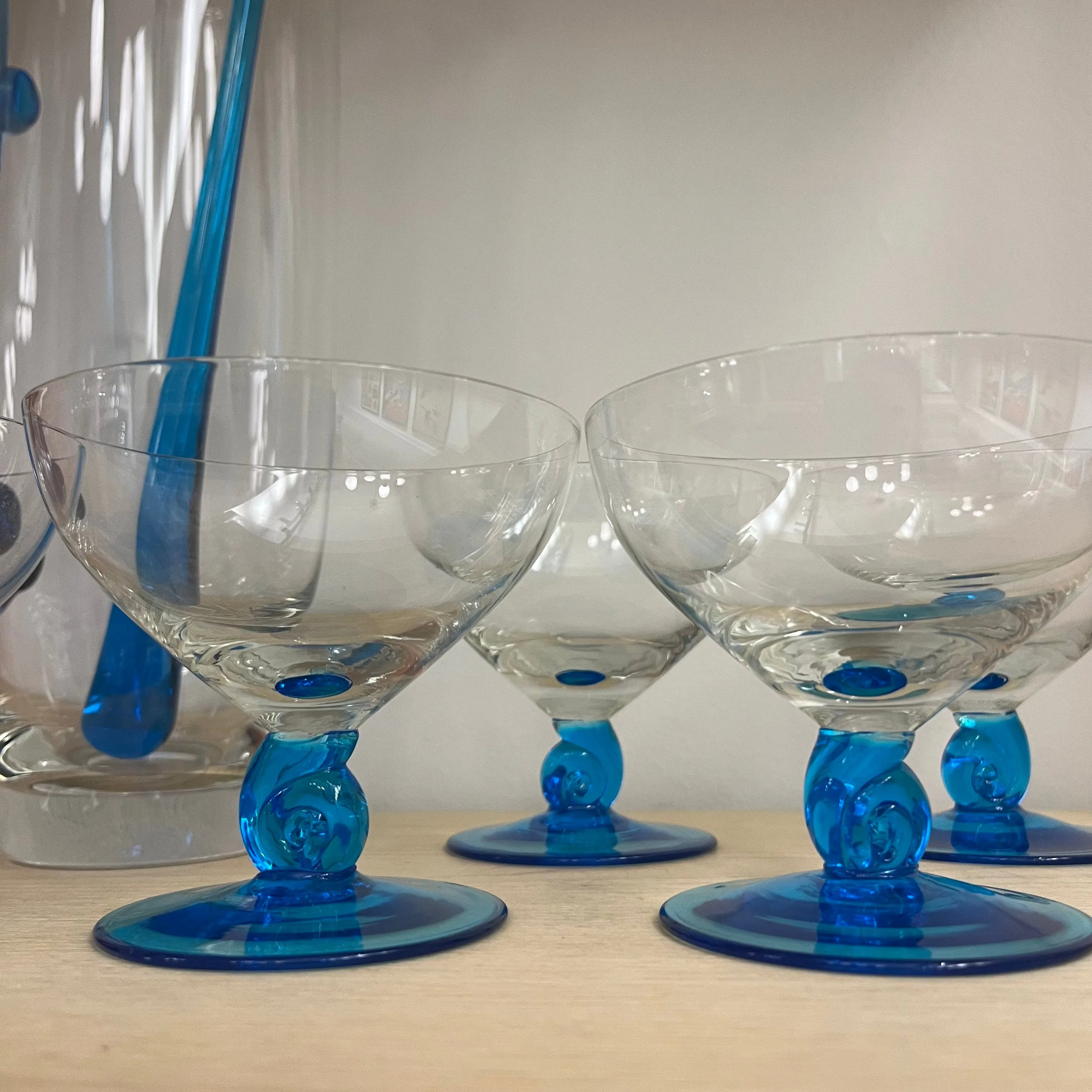 Teal Blue Swirl Pitcher & Glasses (Set of 7)