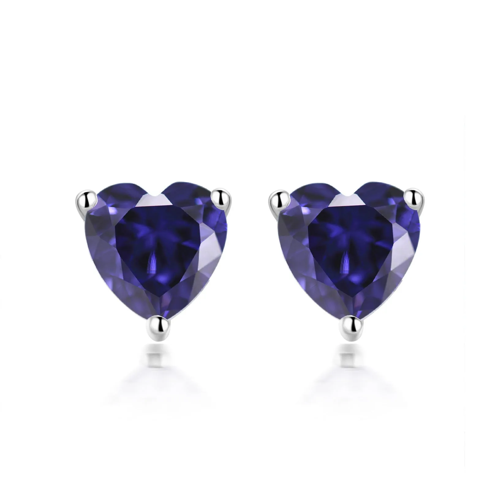 Three Prongs Heart Zircon Silver Studs Earrings for Women