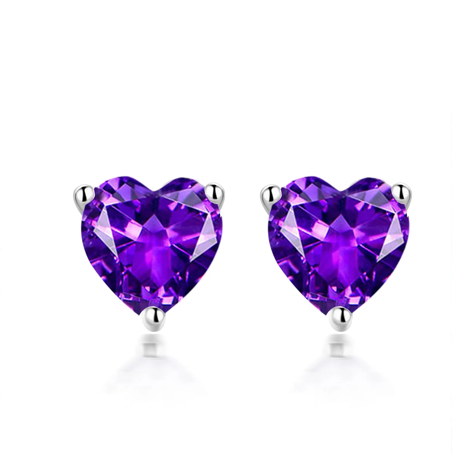 Three Prongs Heart Zircon Silver Studs Earrings for Women